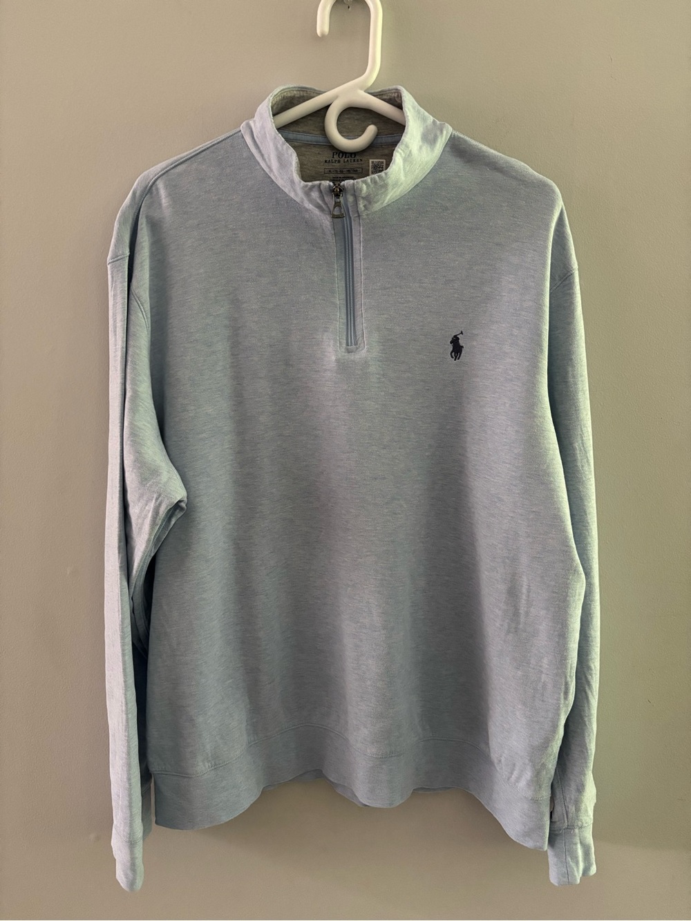 Polo by Ralph Lauren Pale Blue Quarter-Zip Pullover Size XL Cotton Blend Terry